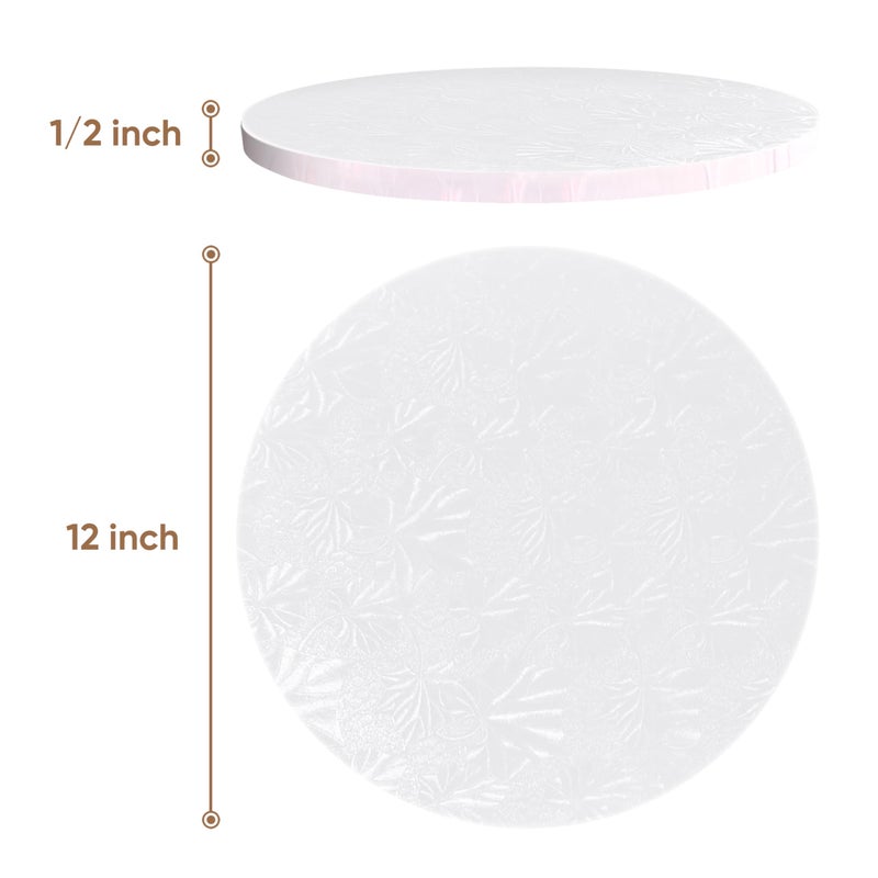 Cakebon Round Cake Boards - Sturdy 1/2 Thick Drums - 12 Inch Professional Fully Wrapped Edges White 1-Pack - Image 3